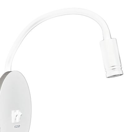 LED Joustava wall pieni lamppu kanssa USB BASE 1xLED/8W+1xLED/2W/230V valkoinen/hopea