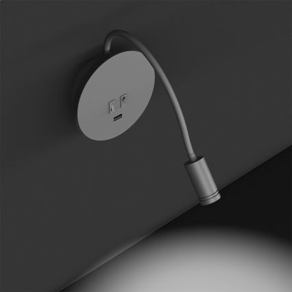 LED Joustava wall pieni lamppu kanssa USB BASE 1xLED/8W+1xLED/2W/230V valkoinen/hopea
