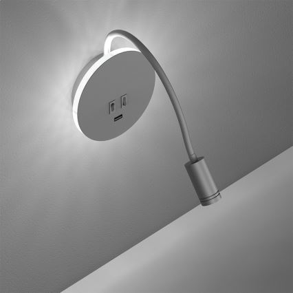 LED Joustava wall pieni lamppu kanssa USB BASE 1xLED/8W+1xLED/2W/230V valkoinen/hopea