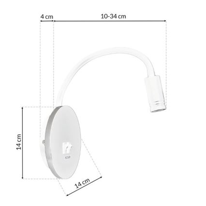 LED Joustava wall pieni lamppu kanssa USB BASE 1xLED/8W+1xLED/2W/230V valkoinen/hopea