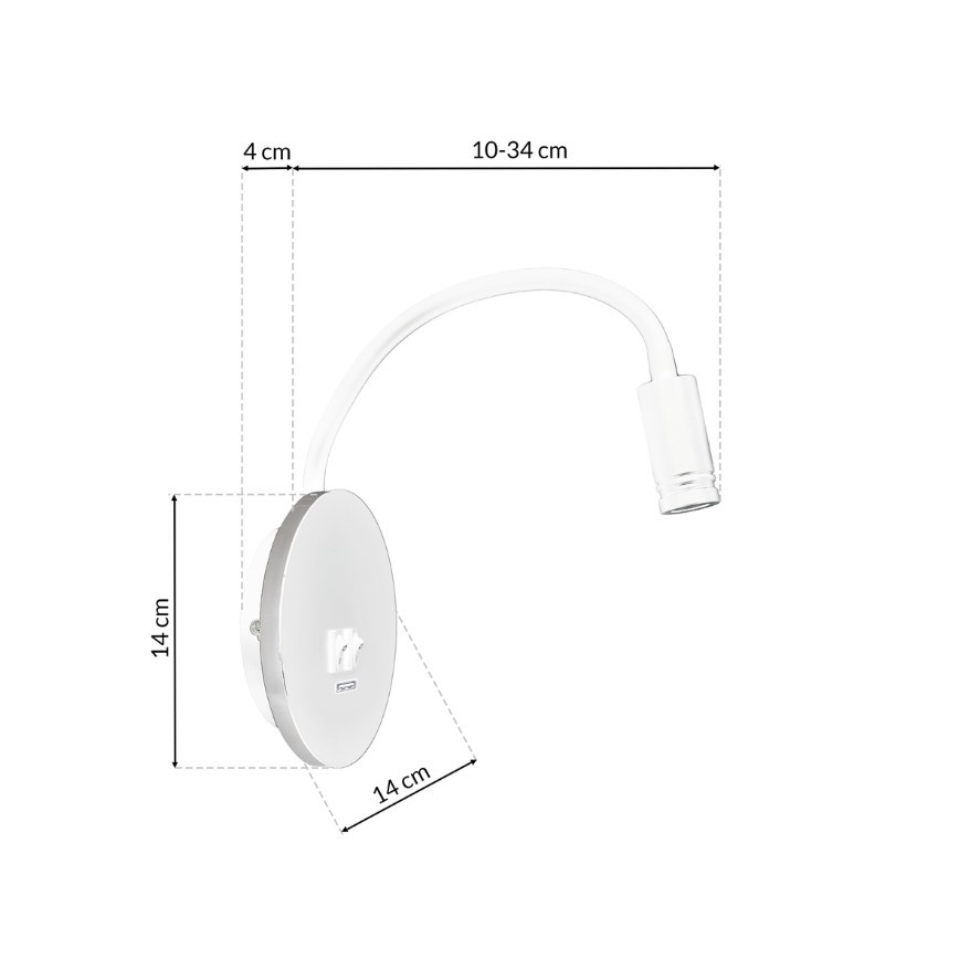 LED Joustava wall pieni lamppu kanssa USB BASE 1xLED/8W+1xLED/2W/230V valkoinen/hopea
