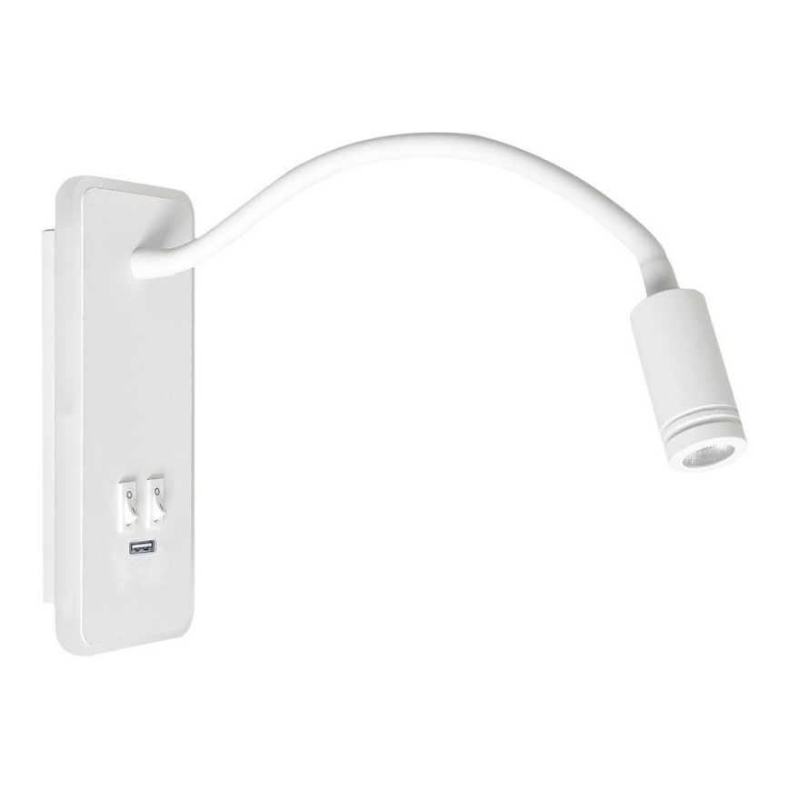 LED Joustava wall pieni lamppu kanssa USB BASE 1xLED/8W+1xLED/2W/230V valkoinen