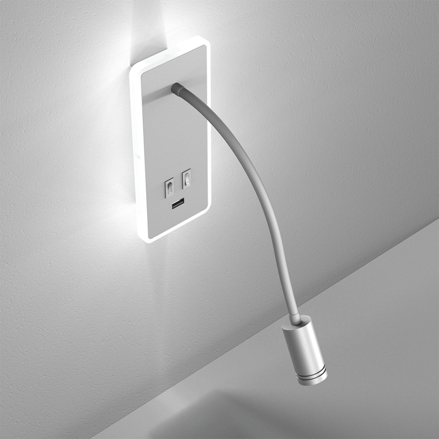 LED Joustava wall pieni lamppu kanssa USB BASE 1xLED/8W+1xLED/2W/230V valkoinen