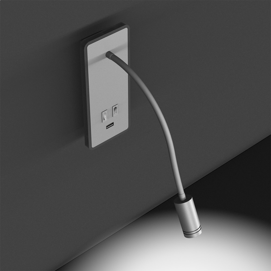 LED Joustava wall pieni lamppu kanssa USB BASE 1xLED/8W+1xLED/2W/230V valkoinen