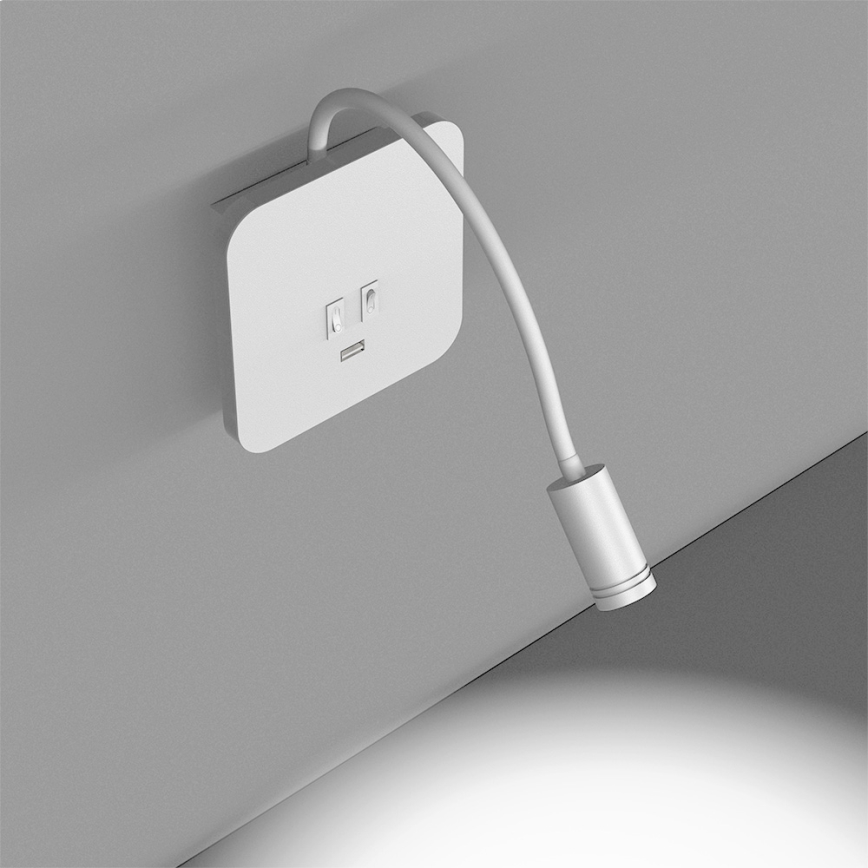 LED Joustava wall pieni lamppu kanssa USB BASE 1xLED/8W + 1xLED/2W/230V valkoinen