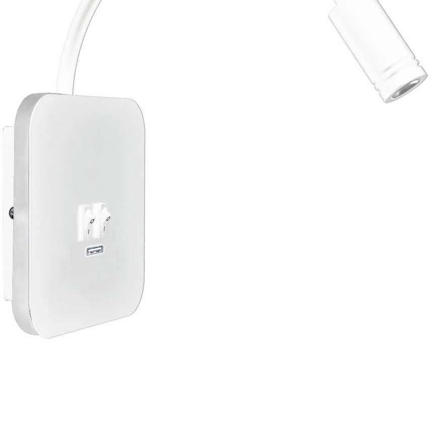 LED Joustava wall pieni lamppu kanssa USB BASE 1xLED/8W + 1xLED/2W/230V valkoinen