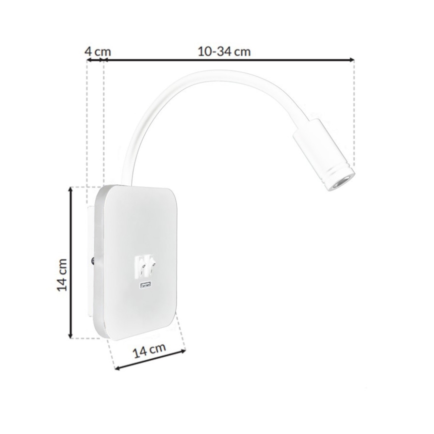LED Joustava wall pieni lamppu kanssa USB BASE 1xLED/8W + 1xLED/2W/230V valkoinen