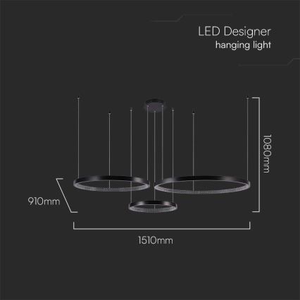 LED-kattokruunu johdossa 3xLED/19W/230V 4000K musta