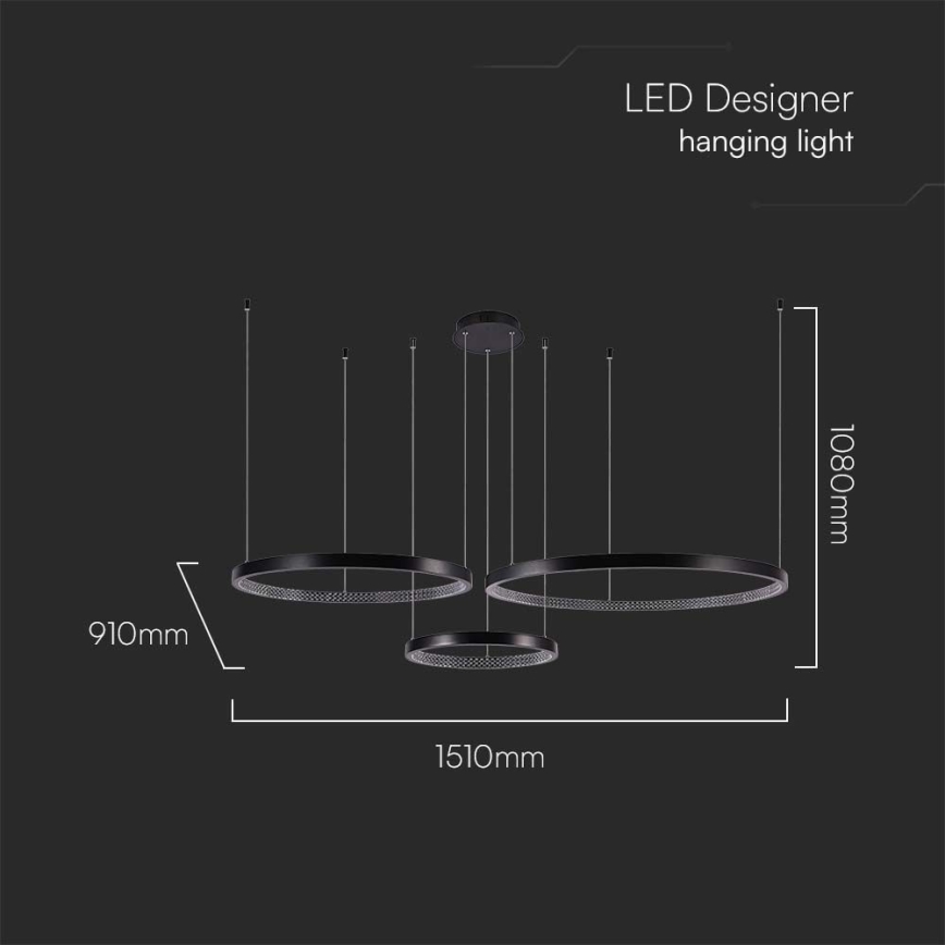LED-kattokruunu johdossa 3xLED/19W/230V 4000K musta