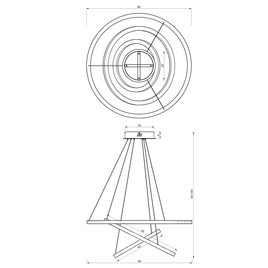 LED-kattokruunu johdossa GALAXIA LED/85W/230V kultainen