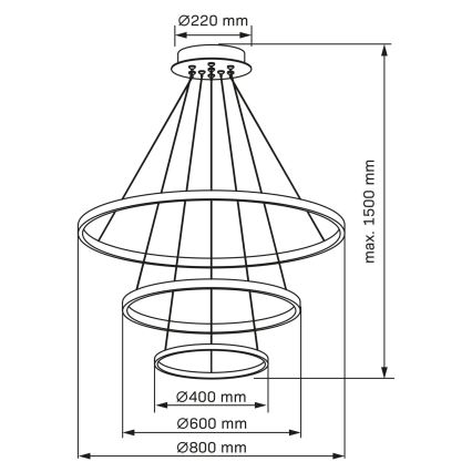 LED-kattokruunu johdossa LEA LED/60W/230V 4000K halkaisija 80 cm musta