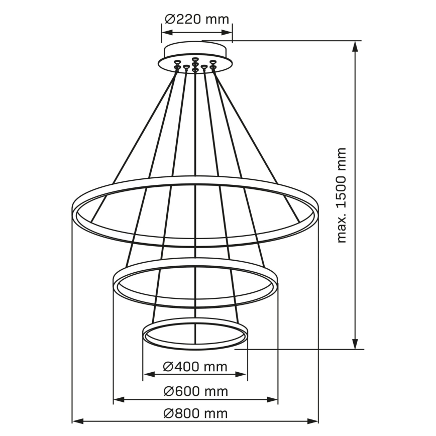 LED-kattokruunu johdossa LEA LED/60W/230V 4000K halkaisija 80 cm musta