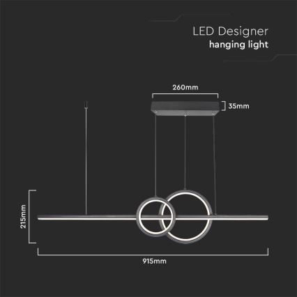 LED-kattokruunu johdossa LED/15W/230V 4000K 80 cm musta