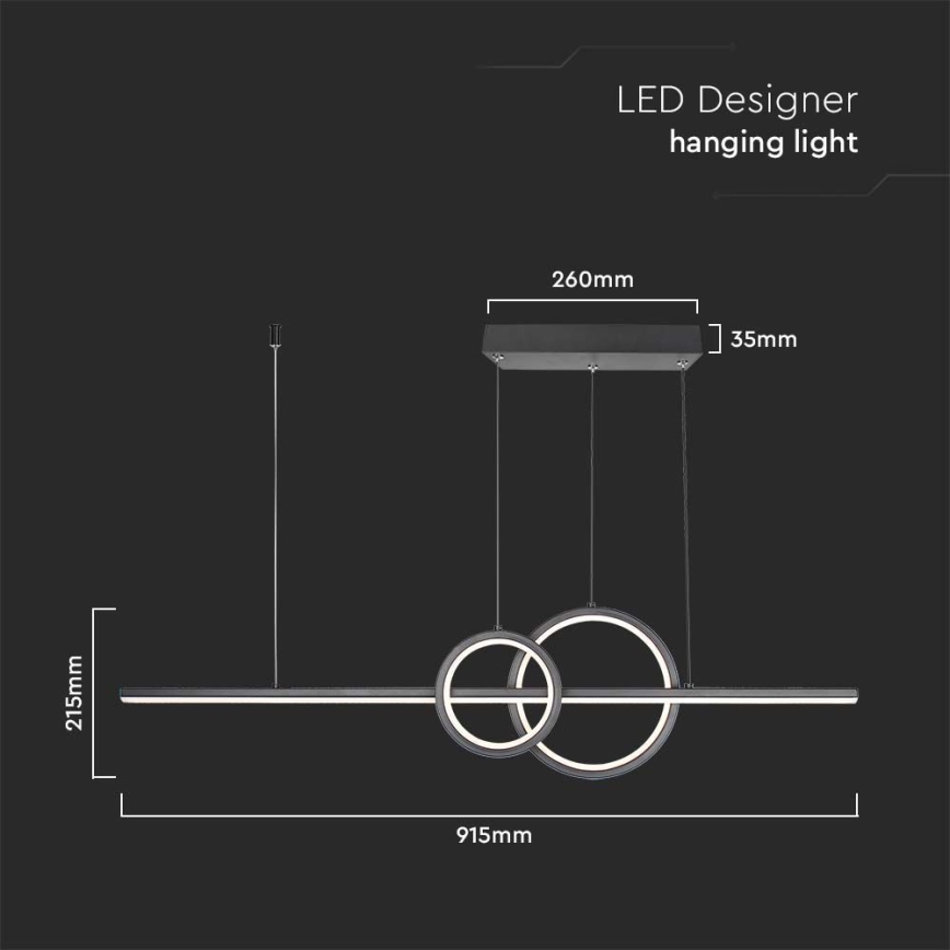 LED-kattokruunu johdossa LED/15W/230V 4000K 80 cm musta