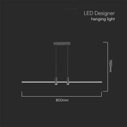 LED-kattokruunu johdossa LED/19W/230V 4000K musta