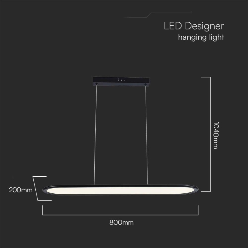 LED-kattokruunu johdossa LED/24W/230V 3000K musta