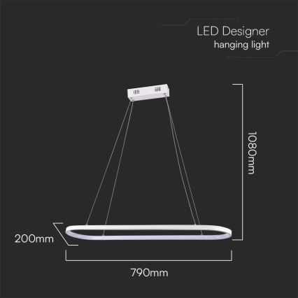 LED-kattokruunu johdossa LED/24W/230V 3000K valkoinen