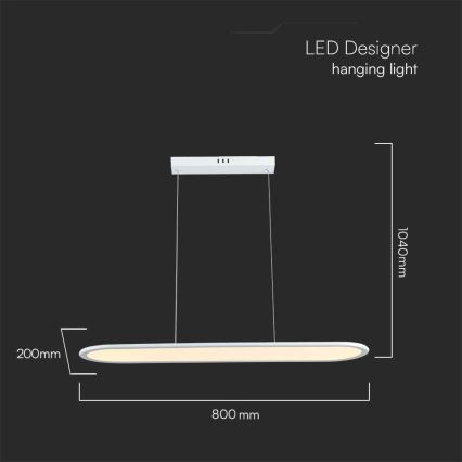 LED-kattokruunu johdossa LED/24W/230V 3000K valkoinen