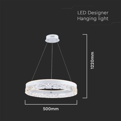 LED-kattokruunu johdossa LED/25W/230V 3000K halkaisija 50 cm valkoinen