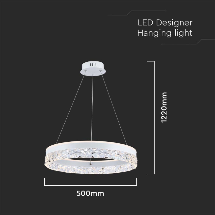 LED-kattokruunu johdossa LED/25W/230V 3000K halkaisija 50 cm valkoinen