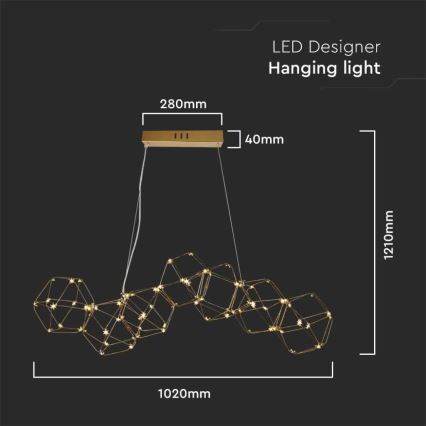 LED-kattokruunu johdossa LED/28W/230V 3000K kulta