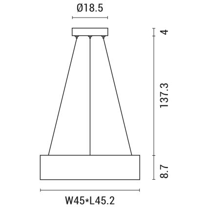 LED-kattokruunu johdossa LED/30W/230V 3000K 45x45 cm musta