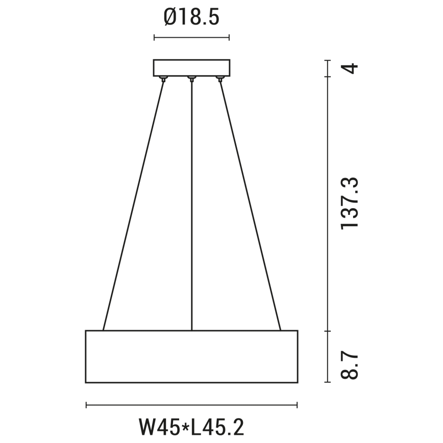 LED-kattokruunu johdossa LED/30W/230V 3000K 45x45 cm musta