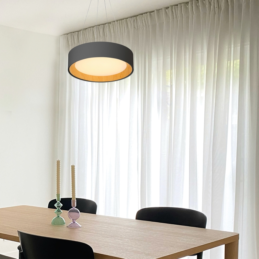 LED-kattokruunu johdossa LED/30W/230V 3000K halkaisija 45 cm musta/tammi