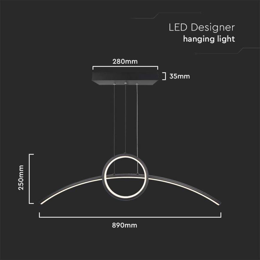 LED-kattokruunu johdossa LED/30W/230V 4000K 88 cm musta