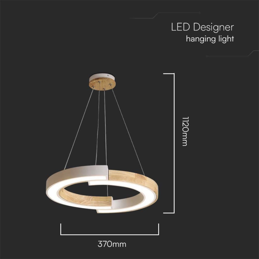 LED-kattokruunu johdossa LED/32W/230V 3000K valkoinen/puu