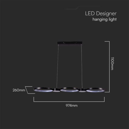 LED-kattokruunu johdossa LED/38W/230V 4000K musta