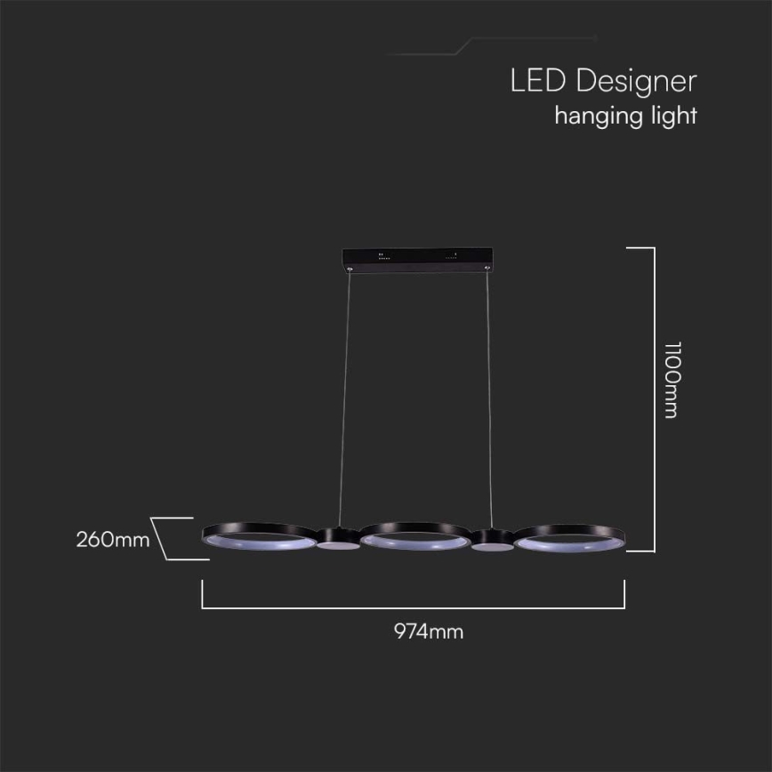LED-kattokruunu johdossa LED/38W/230V 4000K musta