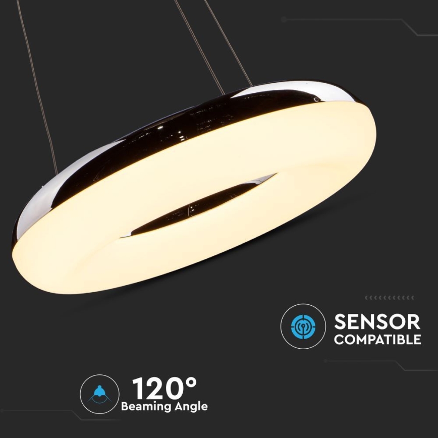 LED-kattokruunu johdossa LED/40W/230V 3000K halkaisija 40 cm kiiltävä kromi