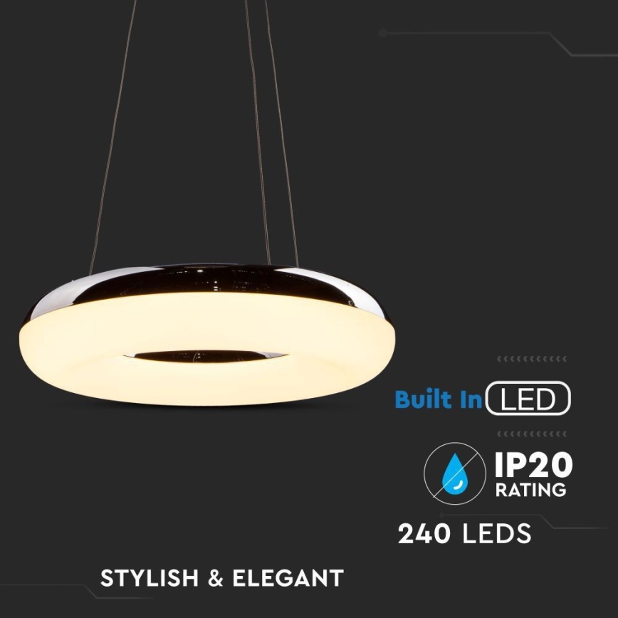 LED-kattokruunu johdossa LED/40W/230V 3000K halkaisija 40 cm kiiltävä kromi
