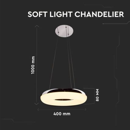 LED-kattokruunu johdossa LED/40W/230V 3000K halkaisija 40 cm kiiltävä kromi