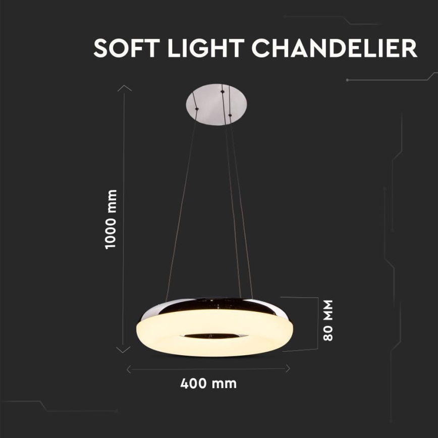 LED-kattokruunu johdossa LED/40W/230V 3000K halkaisija 40 cm kiiltävä kromi