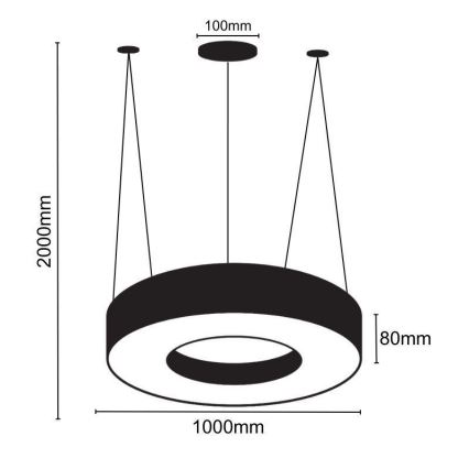 LED-kattokruunu johdossa LED/50W/230V 4000K halkaisija 100 cm musta