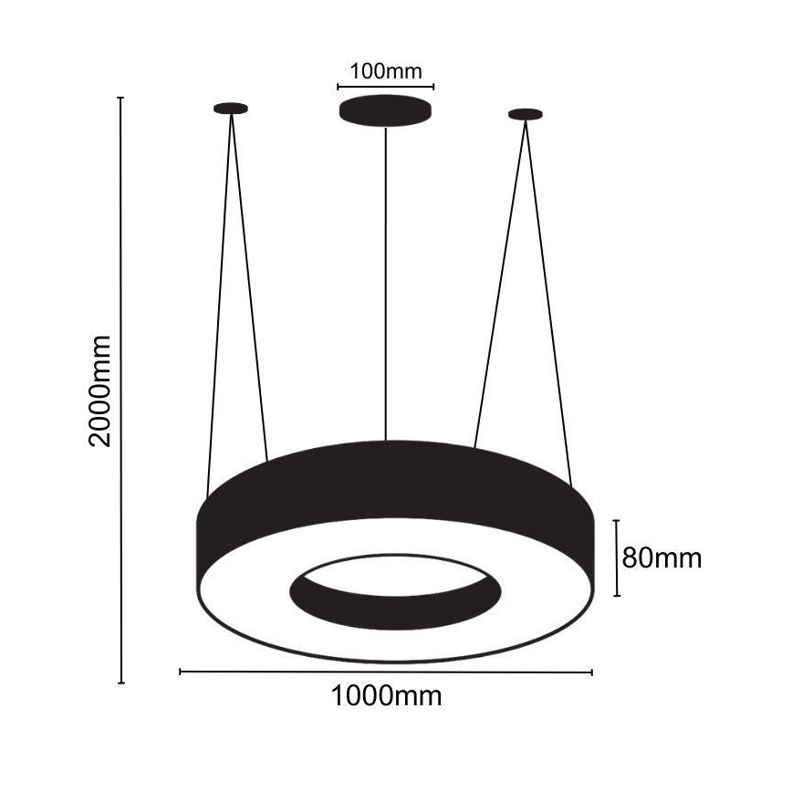 LED-kattokruunu johdossa LED/50W/230V 4000K halkaisija 100 cm musta
