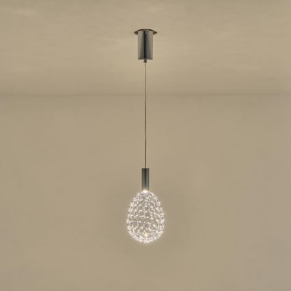 LED-kattokruunu johdossa LED/6,3W/230V 3000K kiiltävä kromi halkaisija 14 cm