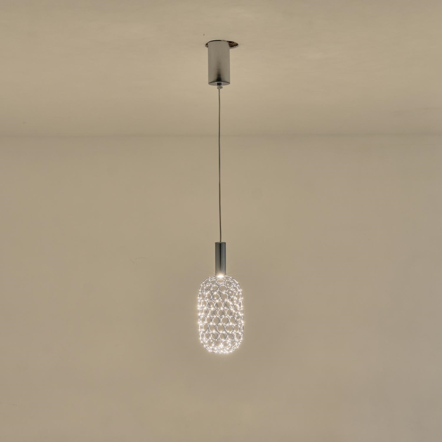LED-kattokruunu johdossa LED/6,3W/230V 3000K kiiltävä kromi halkaisija 20 cm