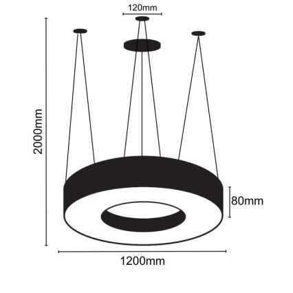 LED-kattokruunu johdossa LED/60W/230V 4000K halkaisija 120 cm musta