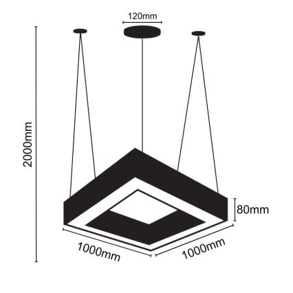 LED-kattokruunu johdossa LED/70W/230V 4000K 100x100 cm musta
