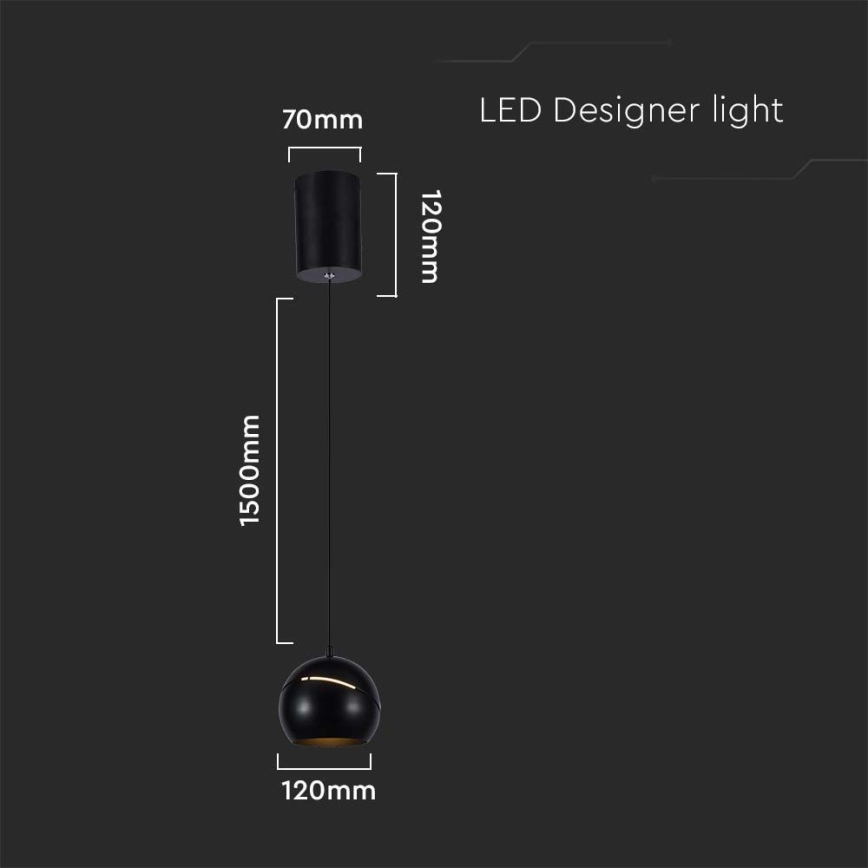 LED-kattokruunu johdossa LED/8,5W/230V 3000K musta
