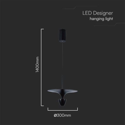 LED-kattokruunu johdossa LED/9W/230V 3000K musta