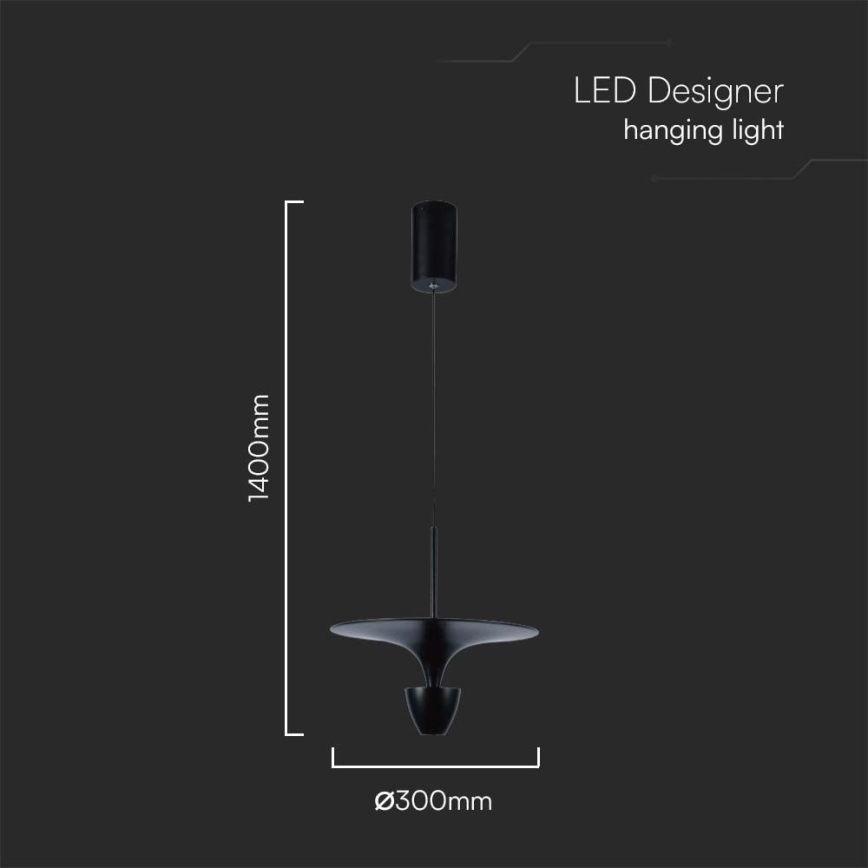 LED-kattokruunu johdossa LED/9W/230V 3000K musta