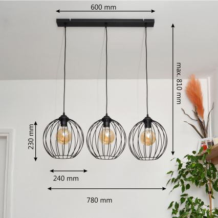 LED-kattokruunu johdossa MERCURE 3xE27/15W/230V