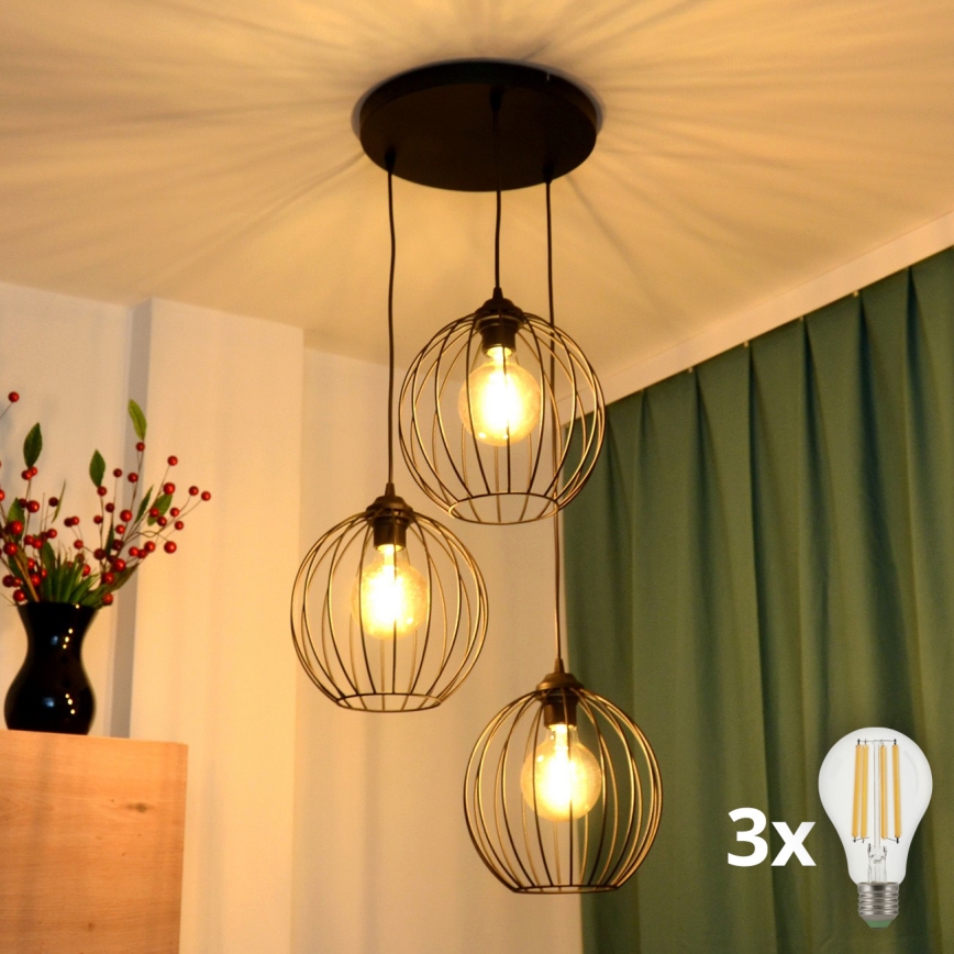 LED-kattokruunu johdossa MERCURE 3xE27/15W/230V ø 50 cm musta