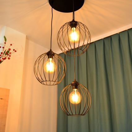 LED-kattokruunu johdossa MERCURE 3xE27/15W/230V ø 50 cm musta