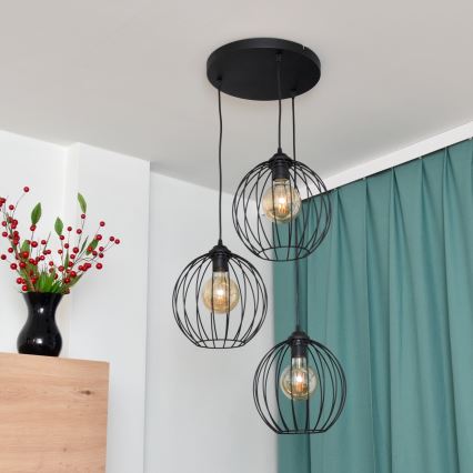LED-kattokruunu johdossa MERCURE 3xE27/15W/230V ø 50 cm musta