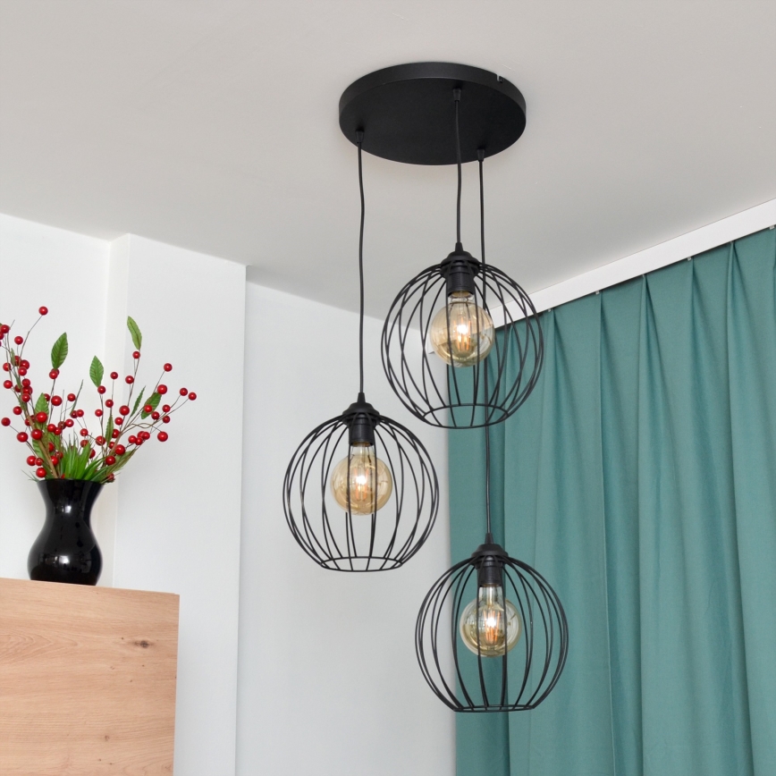 LED-kattokruunu johdossa MERCURE 3xE27/15W/230V ø 50 cm musta